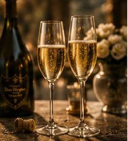Deux flûtes de champagne dans une ambiance chaleureuse